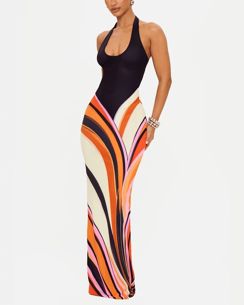 Elegant Slimming Long Maxi Dress Tropical Vacation Beach Party Flowy Dress