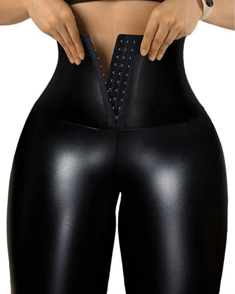 Buttoned High Waisted Leather Pants