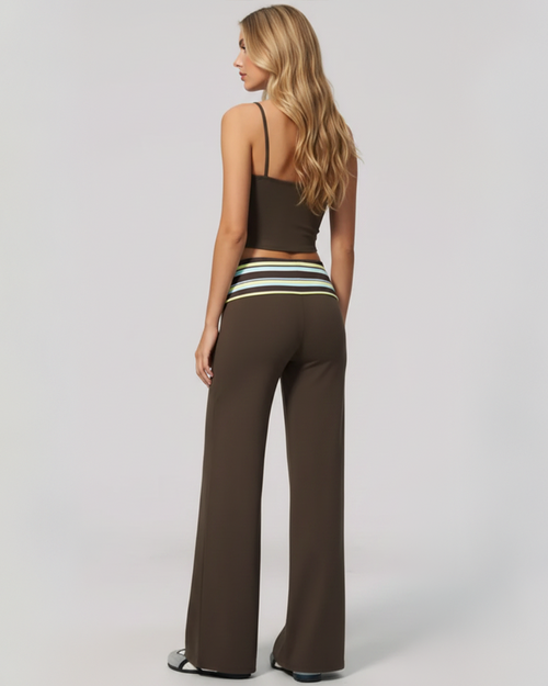 Back Cutout Yoga 2 Piece Set High Waist Ruched Wide Leg Pants