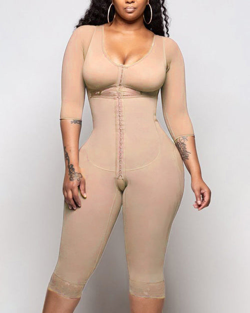Bodyshaper For Women Hook And Eye Closure Long Sleeve Tummy Control  Breast Support Bodysuit Shapewear