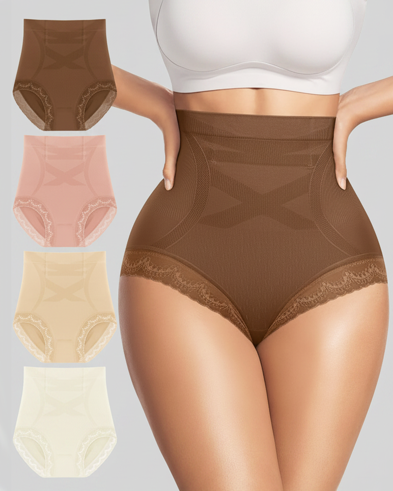 High Waist Tummy Control Lace Panties Comfortable Full Coverage Hip Briefs