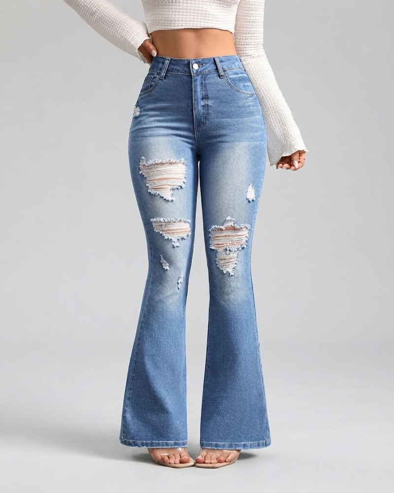 Fashion Casual Stretch Ripped Flare Jeans