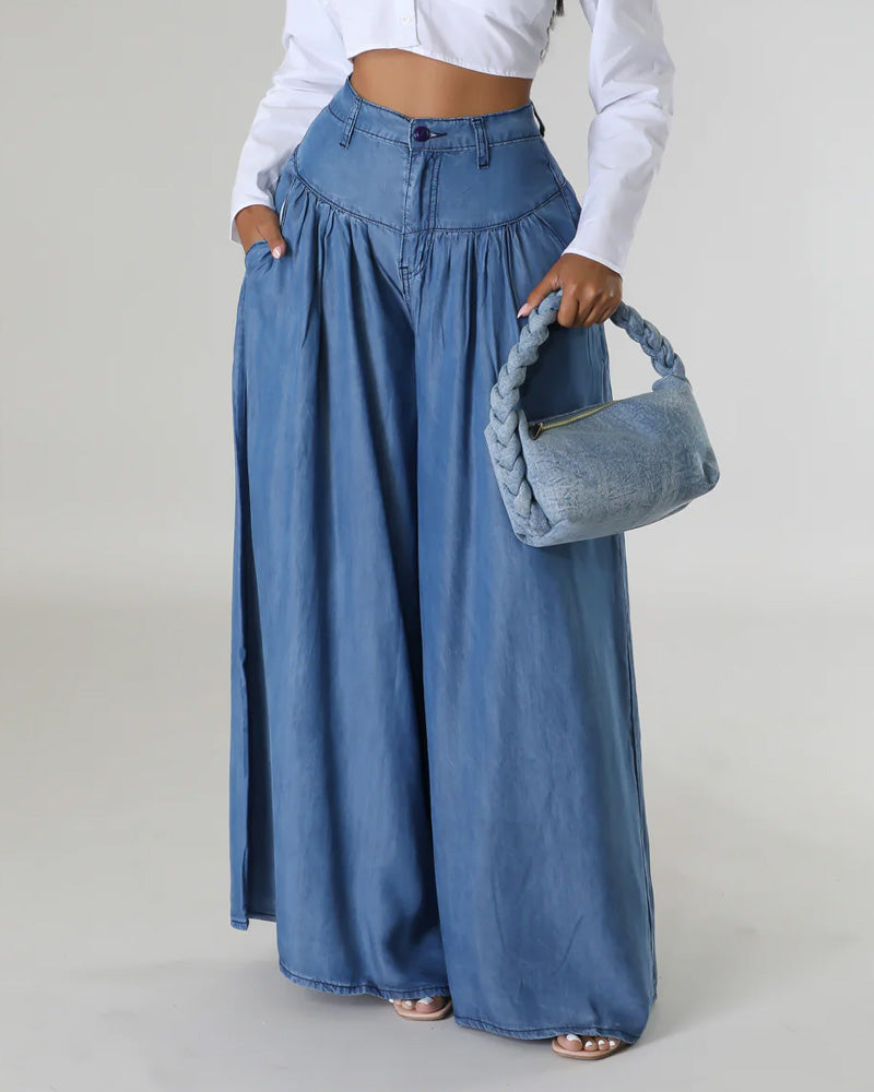 High Waist Zipper Wide Leg Denim Women Pants Jeans Casual Floor Loose Ladies Spring Longs Feminine Skirt Trousers